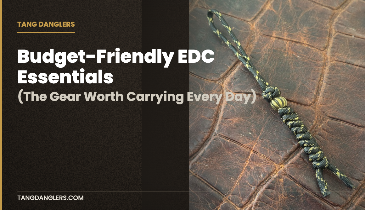 Budget-Friendly EDC Essentials header with black and gold paracord knife lanyard